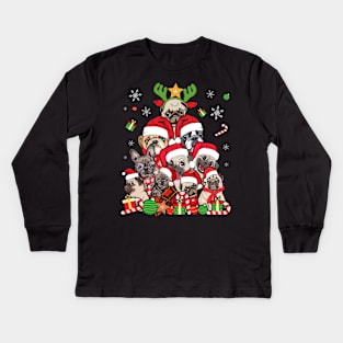 Pug Christmas Shirt Merry Pugmas Xmas Tree Santa Boys Gifts Kids Long Sleeve T-Shirt